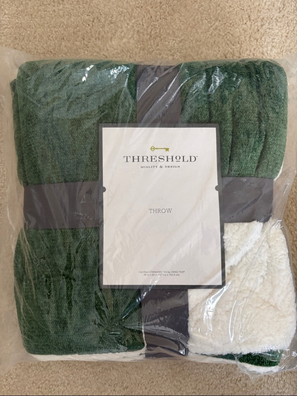 Threshold Plush Reversible Throw Blanket - Forest Green & White